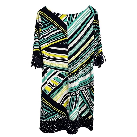 Madison Leigh Dress Womens‎ 16 Multicolor Striped Polka Dot 3/4 Sleeve Bow Trim - Picture 11 of 11